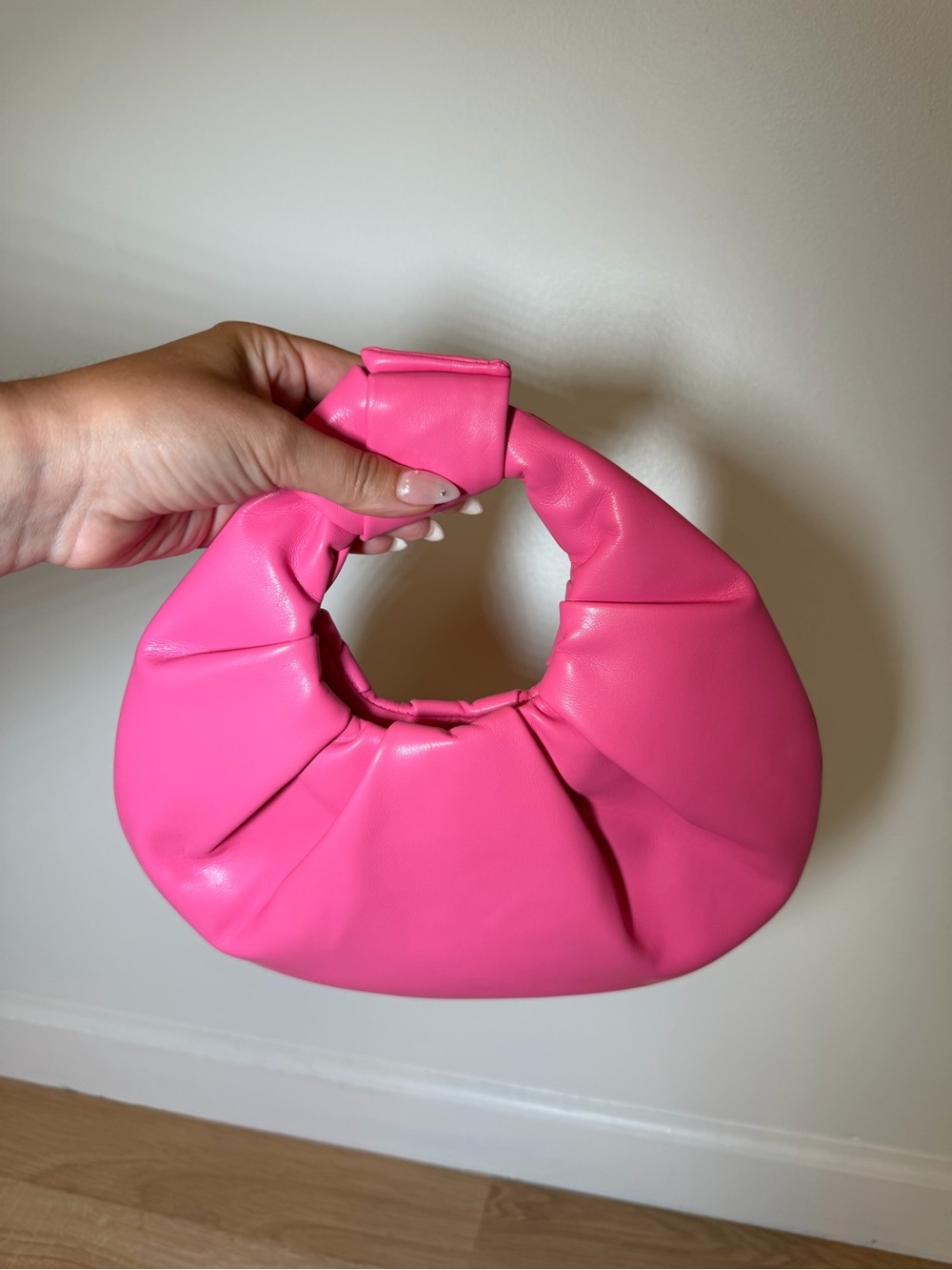 Hot Pink Ruched Crescent Mini Bag
